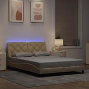 vidaXL Sängram med LED utan madrass cremefärgad 120x200 cm tyg