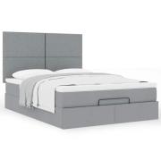 vidaXL Ottoman sängram med madrass ljusgrå 140x190 cm tyg