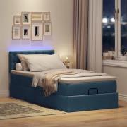 vidaXL Ottoman säng med madrass och LED-lampor blå 90x200 cm tyg