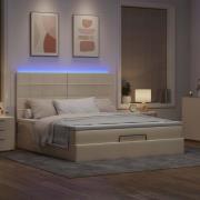 vidaXL Ottoman sängram med madrass gräddvit 180x200 cm tyg