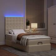 vidaXL Ottomansk säng med madrass och LED-lampor gräddvit 90x200 cm