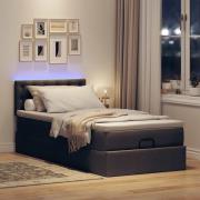vidaXL Ottomansk säng med madrass och LED-lampor mörkbrun 90x200cm tyg