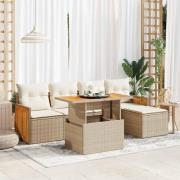 vidaXL Trädgårdssoffset med dynor 6 delar beige konstrotting akaciaträ