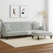 vidaXL Bäddsoffa 2-sits med kuddar och fotpall ljusgrå sammet