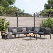 vidaXL Trädgårdssoffa med dynor 5 delar svart aluminium