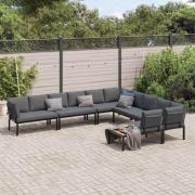 vidaXL Trädgårdssoffa med dynor 6 delar svart aluminium