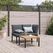 vidaXL Trädgårdssoffa med dynor 2 delar svart aluminium
