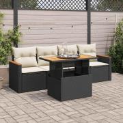 vidaXL Trädgårdssoffset med dynor 5 delar svart konstrotting akaciaträ