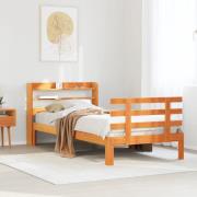 vidaXL Sängram med huvudgavel vaxbrun 90x200 cm massiv furu