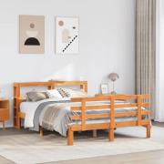 vidaXL Sängram med huvudgavel vaxbrun 135x190 cm massiv furu