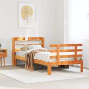 vidaXL Sängram med huvudgavel vaxbrun 100x200 cm massiv furu