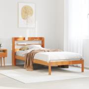 vidaXL Sängram med huvudgavel vaxbrun 90x200 cm massiv furu