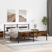 vidaXL Sängram utan madrass metall rökfärgad ek 183x213 cm