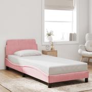 vidaXL Sängram med huvudgavel utan madrass rosa 90x200 cm sammet