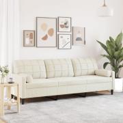 vidaXL 3-sitssoffa med prydnadskuddar gräddvit 210 cm sammet