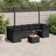 vidaXL Loungegrupp för trädgården med dynor 8 delar svart konstrotting