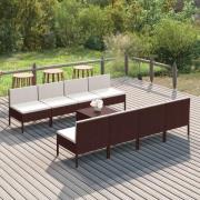 vidaXL Loungegrupp för trädgården med dynor 9 delar konstrotting brun