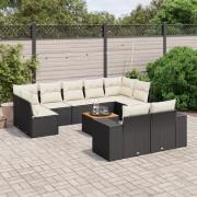 vidaXL Loungegrupp 10 delar med svarta dynor konstrotting