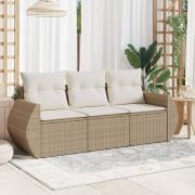 vidaXL Soffgrupp för trädgården 3 delar med dynor beige konstrotting
