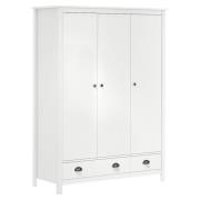 vidaXL Garderob 3 dörrar Hill vit 127x50x170 cm massiv furu