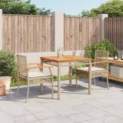 vidaXL Matgrupp för trädgården 3 delar med dynor beige konstrotting