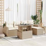 vidaXL Soffgrupp för trädgården med dynor 6 delar beige konstrotting