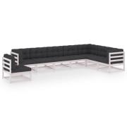 vidaXL Loungegrupp med dynor 8 delar vit massiv furu