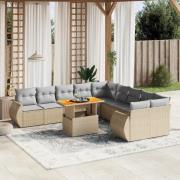 vidaXL Loungegrupp för trädgården m. dynor 11 delar beige konstrotting