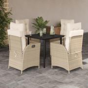 vidaXL Matgrupp för trädgården med dynor 5 delar beige konstrotting