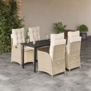 vidaXL Matgrupp för trädgården med dynor 5 delar beige konstrotting