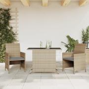 vidaXL Bistrogrupp med dynor 3 delar mixbeige konstrotting