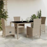 vidaXL Matgrupp för trädgården med dynor 5 delar beige konstrotting