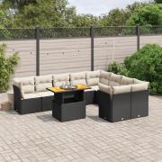 vidaXL Loungegrupp 10 delar med svarta dynor konstrotting