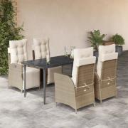 vidaXL Matgrupp för trädgården med dynor 5 delar beige konstrotting