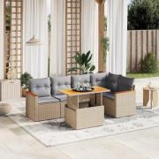 vidaXL Soffgrupp för trädgården med dynor 6 delar beige konstrotting
