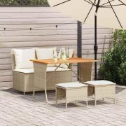 vidaXL Soffgrupp för trädgården med dynor 4 delar beige konstrotting