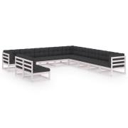 vidaXL Loungegrupp med dynor 11 delar vit massiv furu