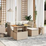 vidaXL Soffgrupp för trädgården med dynor 6 delar beige konstrotting