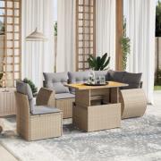 vidaXL Soffgrupp för trädgården med dynor 6 delar beige konstrotting