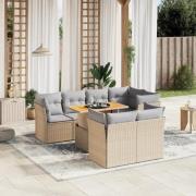 vidaXL Matgrupp för trädgården med dynor 8 delar beige konstrotting