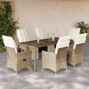vidaXL Caféset för trädgården 7 delar med dynor beige konstrotting