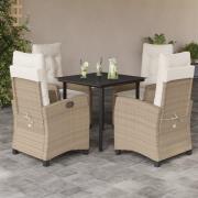 vidaXL Matgrupp för trädgården med dynor 5 delar beige konstrotting