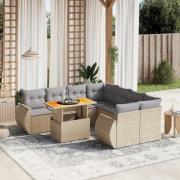 vidaXL Soffgrupp för trädgården med dynor 9 delar beige konstrotting