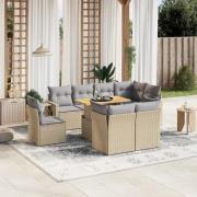 vidaXL Soffgrupp för trädgården med dynor 9 delar beige konstrotting