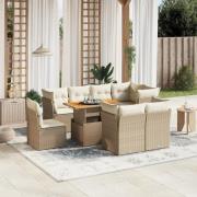 vidaXL Soffgrupp för trädgården med dynor 9 delar beige konstrotting