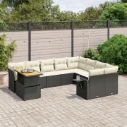 vidaXL Loungegrupp 10 delar med svarta dynor konstrotting