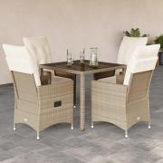 vidaXL Matgrupp för trädgården med dynor 5 delar beige konstrotting