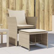 vidaXL Trädgårdsfåtölj med fotpall beige konstrotting