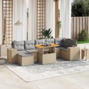 vidaXL Matgrupp för trädgården med dynor 8 delar beige konstrotting