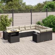 vidaXL Loungegrupp 10 delar med svarta dynor konstrotting